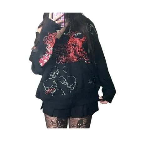 HWWANBEI Y2K Zip Up Hoodies Grunge Graphic Sweatshirt Jacket Goth Aesthetic Vintage Hooded Streetwear Women's