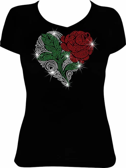 Heart Rose Rhinestone Mega Bling Shirt