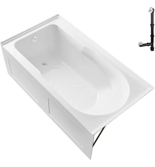 Streamline Bath GA-310-22 Streamline 60 in. x 32 in. Acrylic Left-Hand Drain Alcove Bathtub in Glossy White With External Drain Drain Finish