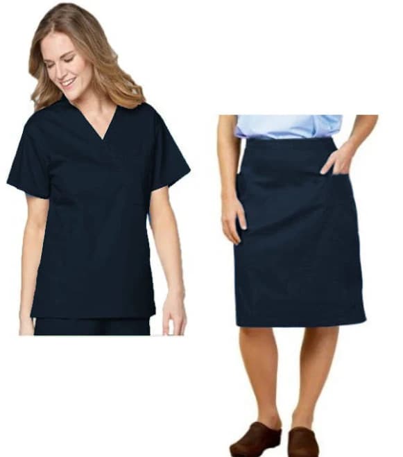 Women's Stretch Skirt Scrub Set with 4 Pockets