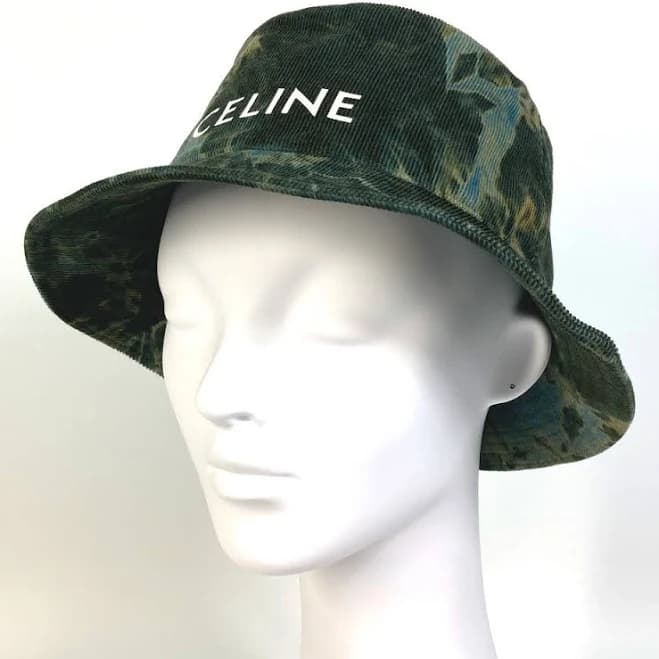 Celine Corduroy Tie Dye Camo Bucket Hat Green L 57cm 22.4in Cotton
