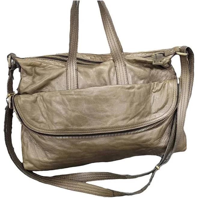 Fendi Leather Tote Bag Taupe with Gold Hardware