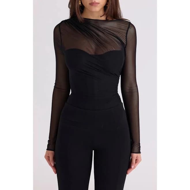 House of CB Women's Orelia Draped Stretch-Mesh Bodysuit