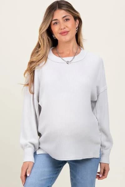 Brushed Ribbed Knit Maternity Pullover