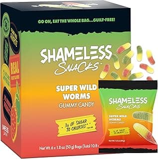 Shameless Snacks - Healthy Low Calorie Snacks, Low Carb Keto Gummies (Gluten Free Candy) - 6 Pack Super Wild Worms