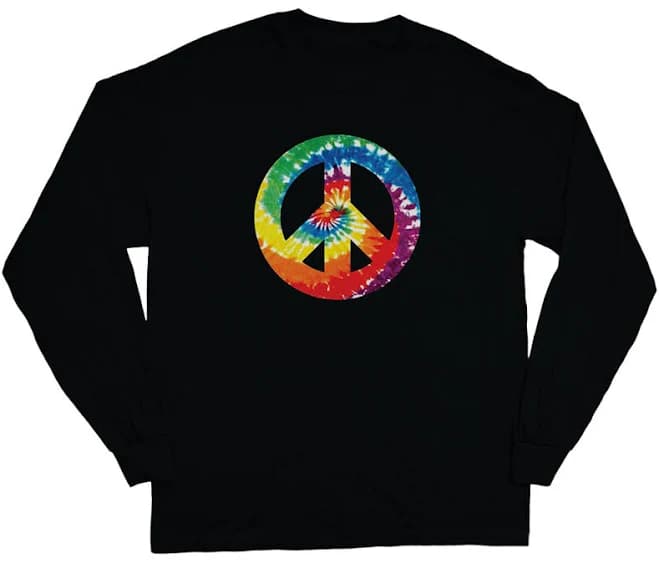 Long Sleeve T-shirt For Men Tie Dye Peace Sign Design Black Tee Shirt