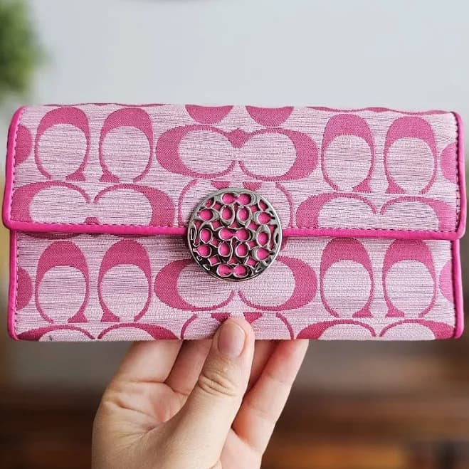 Coach Bags | Authentic Coach Monogram Signature Pink Zip Wallet, Style F54630 Msrp: $250 | Color: Pink | Size: 7.5" X 4" | Pastmemoriesama's Closet