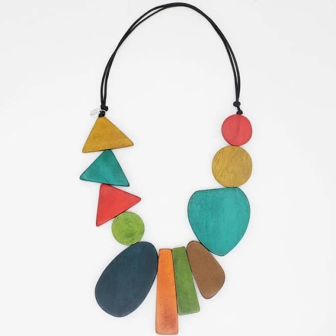Sylca Designs Geometric Wood Bead Necklace