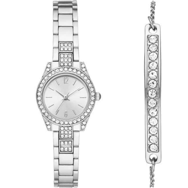 Time and Tru Women's Analog Watch & Bracelet Set with Crystal Accents