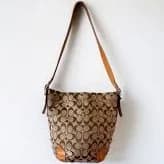 Coach Signature 6076 Canvas Logo Bucket Bag Shoulder Purse Brown Tan Vintage
