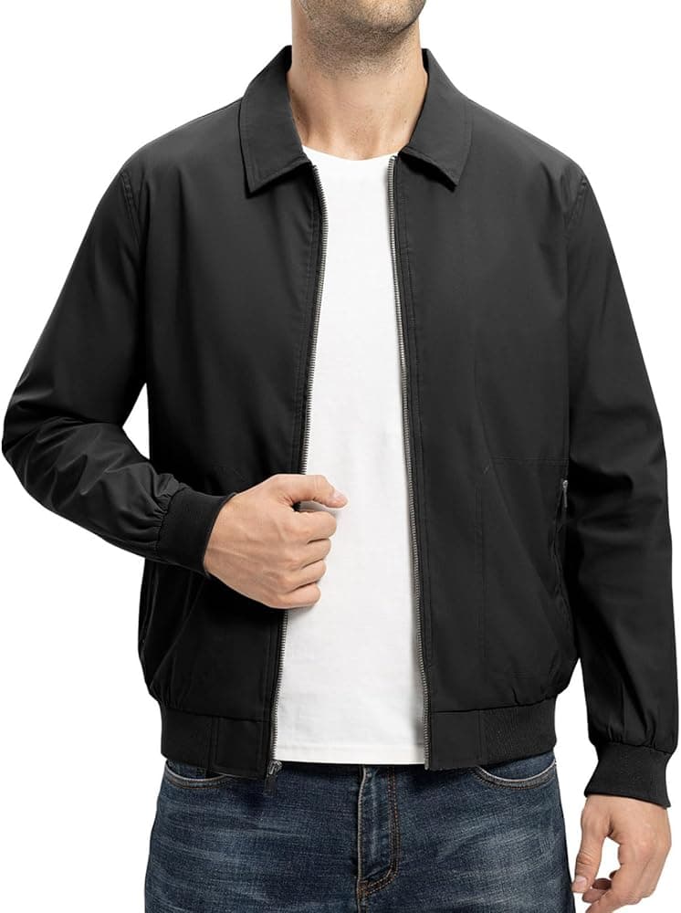 Amazon.com: TBMPOY Chaquetas ligeras para hombre, estilo casual, rompevientos, para hombre, chaqueta ligera de pista, cuello de tendido, abrigos de golf de otoño, Negro - : Ropa, Zapatos y Joyería