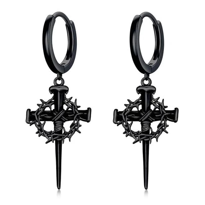 Sterling Silver Cross Hoop Earrings for Men