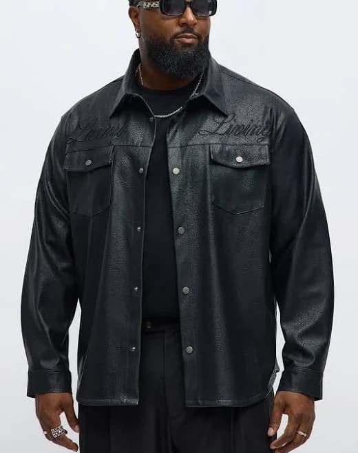 Fashion Nova Men's Luxury Living Faux Leather Overshirt