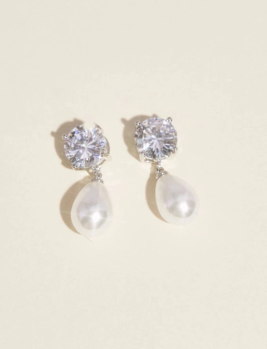 DB Studio Pearl and Crystal Teardrop Earrings in Silver