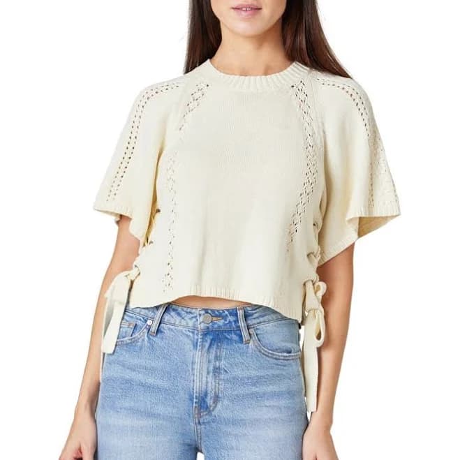 Habitual Women's Side Tie Open Stitch Crewneck Sweater