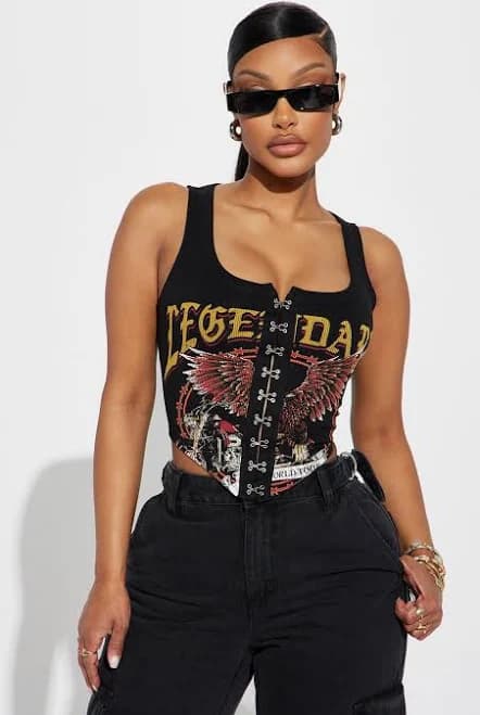 Fashion Nova Sleeveless Cropped Graphic Corset