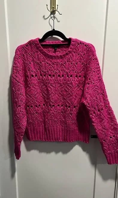 Express Hot Pink Open Knit Pullover Sweater Peek A Boo
