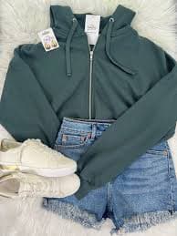 Green French Terry Cropped Zip Up Hoodie – NOLA BOO