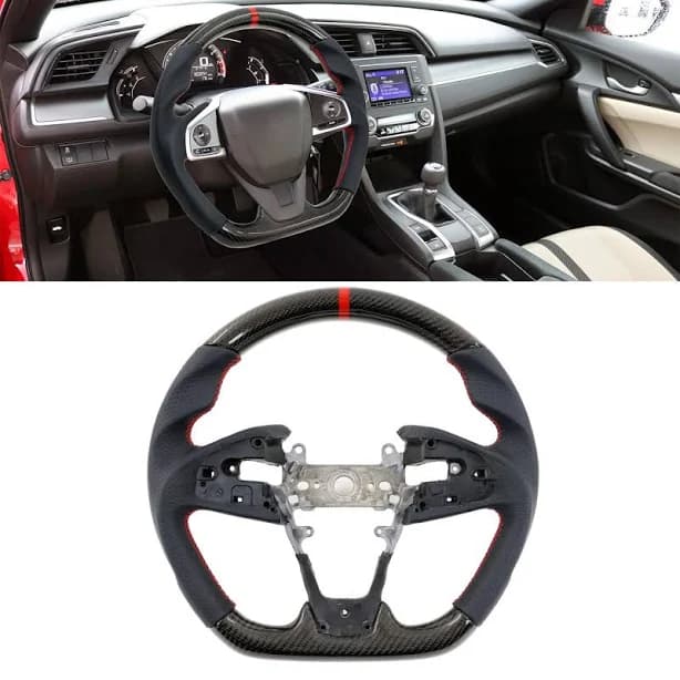 2016-2021 Honda Civic Carbon Fiber Red Stripe Leather Steering Wheel