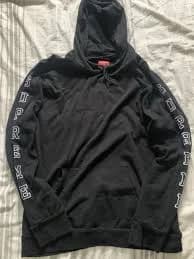 Supreme Spell Out Stripe Sleeve Hooded Sweatshirt FW 16 Large Black