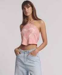 Tie Dye Heart Cropped Halter Neck Top - Pink