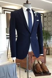 Owen Dark Blue Notched Lapel One Button Two Flaps Business Men Suits | Allaboutsuit