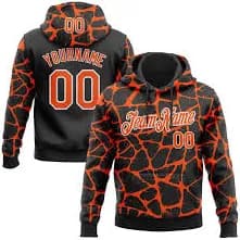 Custom Stitched Black Orange-White Abstract Network Pattern Sports Pullover Sweatshirt Hoodie