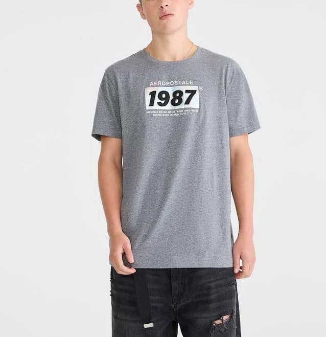 Aeropostale Men's 1987 Box Logo Applique Cotton Tee