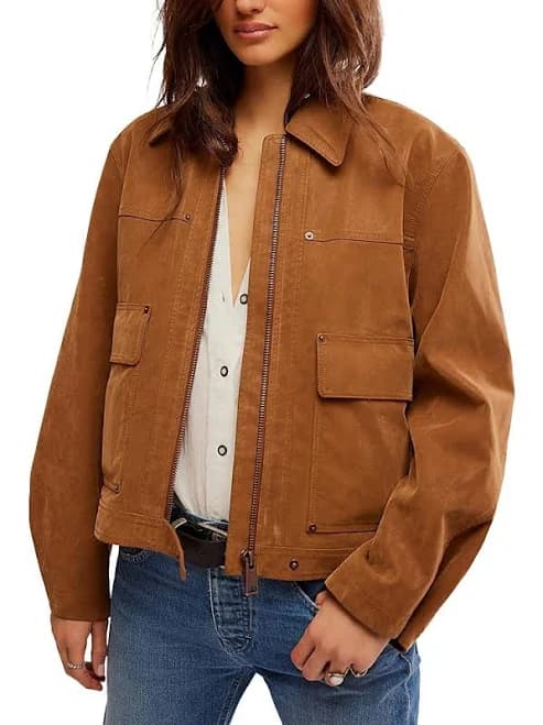 Free People Blair Faux Suede Women Jacket - Caramel