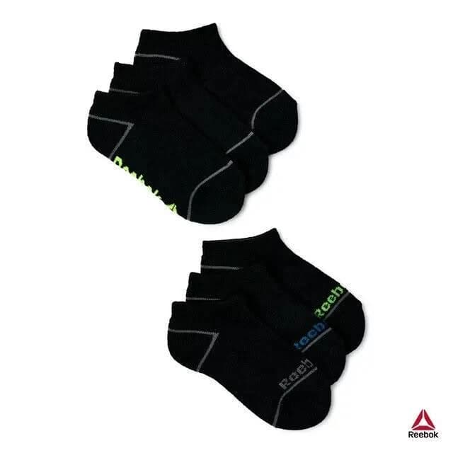 Reebok Boys 6-Pack Pro-Series No Show Socks, Black Size 6 - 10.5