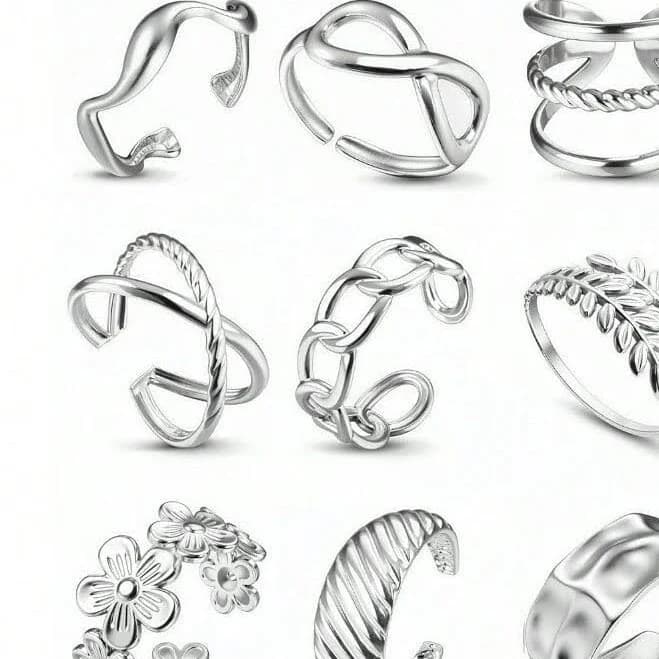Milacolato 16Pcs Stainless Steel Rings For Women Chunky Silver Rings Non Tarnish Stackable Ring Open Adjustable Thumb Finger Statement Rings Set