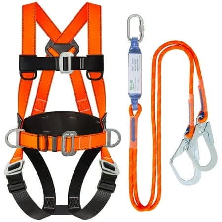Safety Harness Fall Protection Kit with Shock Absorbing Lanyard, Roofing Work Harnesses Full Body Safety Harness for Construction, Orange