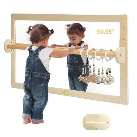 JHNIFTYNEST Infant Coordination Mirror Montessori Safety Pull Up Bar Baby MirrorAcrylic Non-Glass Early Learning to Walk Mirror Upgrade Dual-Use