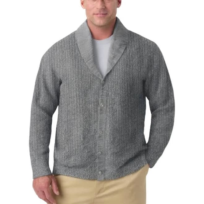 KingSize Men's Big & Tall Shaker Knit Shawl-Collar Cardigan Sweater