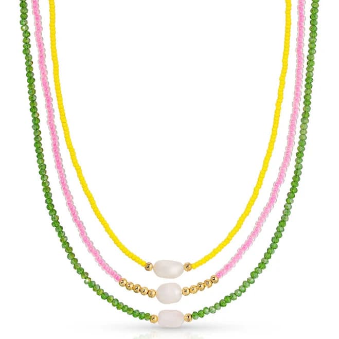 Multicolored Beaded Choker with Pearls Pendants 3-Piece Set