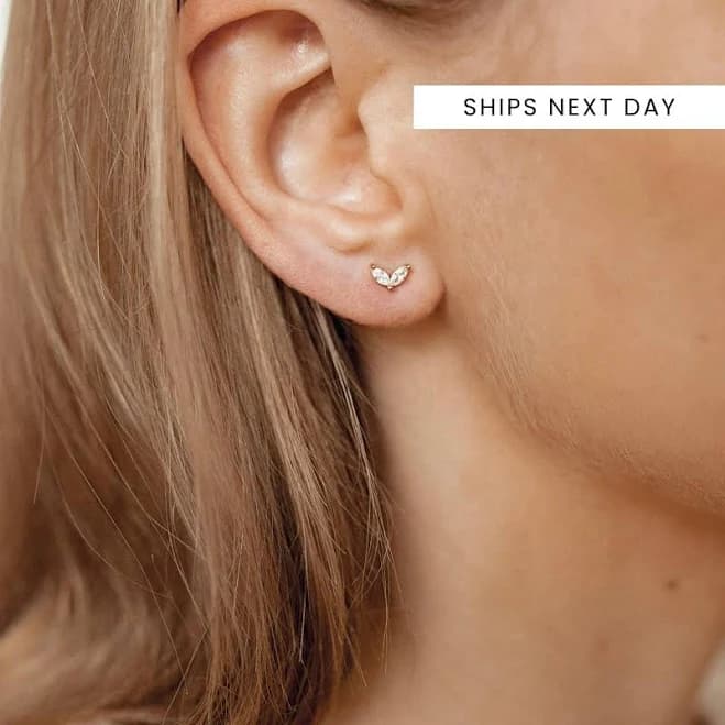 9K Gold Zirconia Dainty V-Shape Stud Earrings