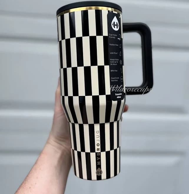 Hydrojug Black Tie 40 Oz Traveler Limited Edition Black White Tiles