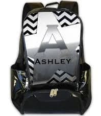 Silver on Black Chevron Initial Personalized Backpack