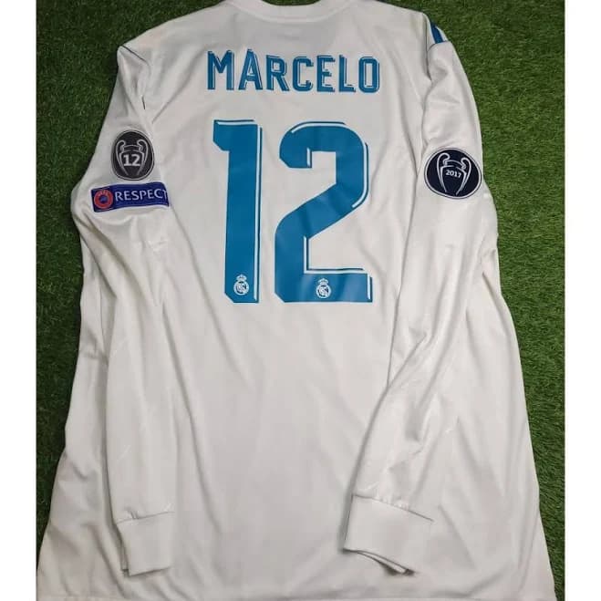 Adidas Shirts | Marcelo Real Madrid 2017 2018 Uefa Final Long Sleeve Soccer Jersey Shirt Xl | Color: White | Size: Xl | Lonerider7's Closet