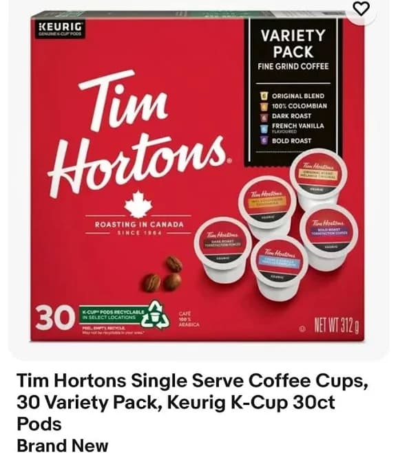 Tim Hortons Coffee K-Cup Pods Variety Pack 30 Ct