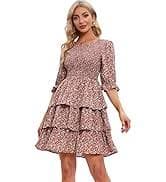 MANAIXUAN Women's Summer Floral Print Mini Party Dresses Puff Sleeve Flowy 3 Layer Ruffle Casual Dress at Amazon Women's Clothing store