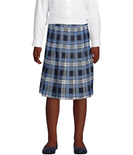 Girls Lands' End School Uniform Plaid Pleated Skirt Below the Knee
