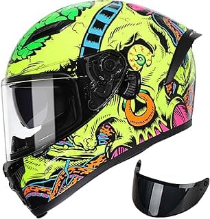 TRIANGLE Motorcycle Helmets Full face Helmet for Adults Men and Women Dual Visor with Internal Sunshield DOT Approved (Glossy Yellow, Large)