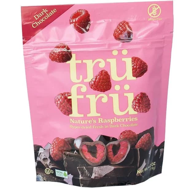 Tru Fru Nature's Raspberries Hyper-Dried Fresh in Dark Chocolate 4.2 Ounce Bag