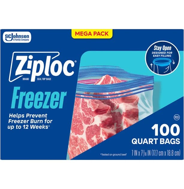 Ziploc Freezer Bags Quart 100 Count