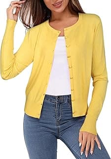 Women's Lightweight Button Down Cardigan Long Sleeve Casual Crew Neck Soft Knit Cardigans Sweater Tops