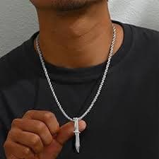 WORFAJEW Moissanite Knife Pendant for men, Iced Out Lab Diamond Pendant Necklaces White Gold Plated S925 Silver Full Moissanite Hip Hop Pendant Bling Moissanite Jewelry Gift for Rappers Women with 18inch Stainless Steel Rope Chain | Amazon ...