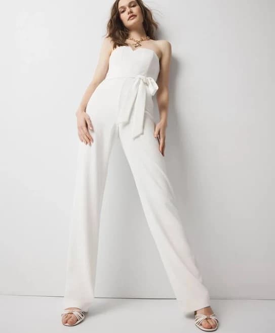 Women's White House Black Market Strapless Wide Leg Pants Jumpsuit in Ivory