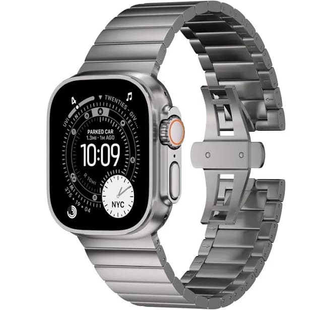 Titan Link - Titanium Bracelet for Apple Watch Ultra 3/2/1 and Series 11/10 Titanium Natural / Folding Buckle