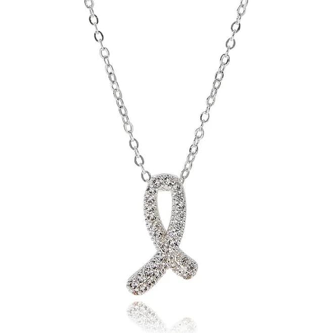 Equilibrium Kiss Pave Looped Silver Plated Necklace
